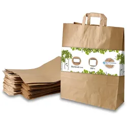 BIOZOYG 250 Stück Tragetasche XL 32 x 12 x 40cm Papiertüte reißfest braun kompostierbar Einkaufstasche Papiertasche Einkaufstüte umweltfreundlich