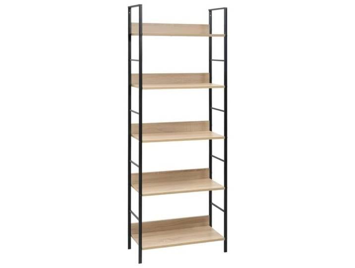 Bibliothèque à 5 niveaux DUOKON - Chêne et noir - Style industriel - Loft - 60x27 6x158 5 cm