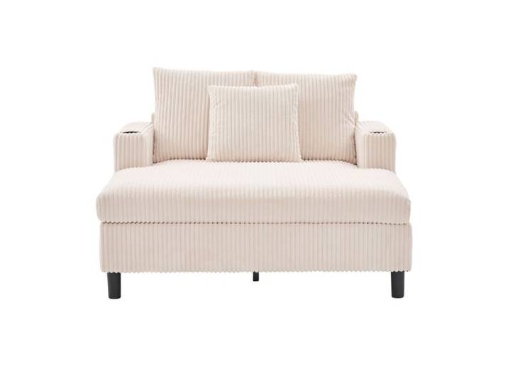 VLIVRA Fauteuil relax surdimensionné - avec LED multicolore ports USB et porte-gobelets - en velours côtelé - beige