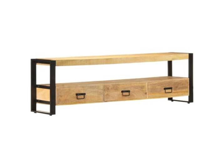 Roanoer TV-Schrank 150x30x45 cm Massivholz Mango Lowboard Rustikales TV-Board aus Echtholz mit Stahlrahmen für Wohnzimmer und Schlafzimmer mit 3 Schubladen.
