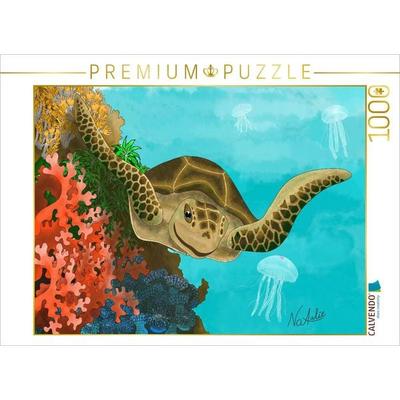 CALVENDO Puzzle Fröhliche Meeresschildkröte im Korallenriff | 1000 Teile Lege-Größe 64x48cm Foto-Puzzle für glückliche Stunden