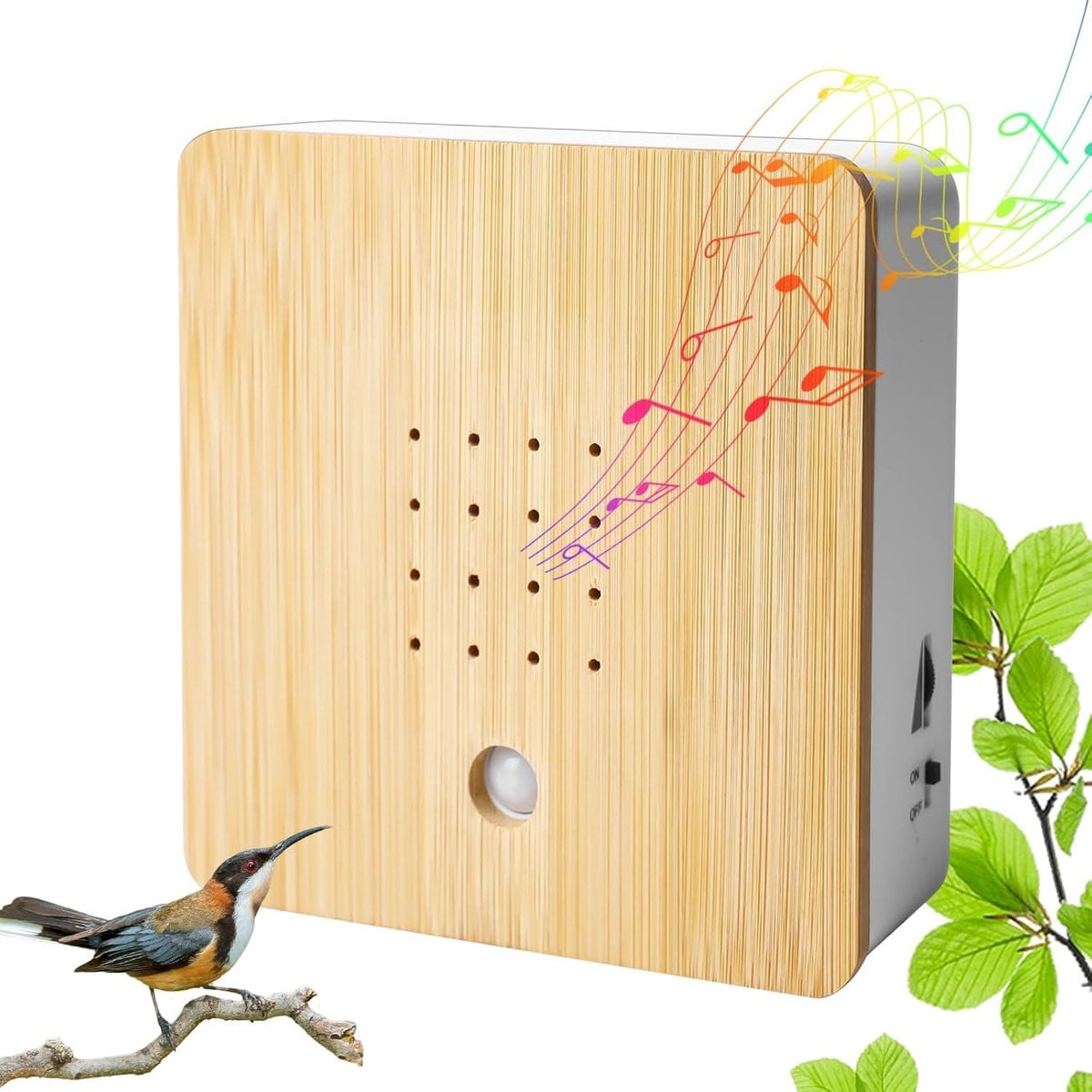 Vogelgeluidsensor met bewegingssensor en wandmontage voor het afspelen van rustgevend vogelgezang en natuurgeluiden