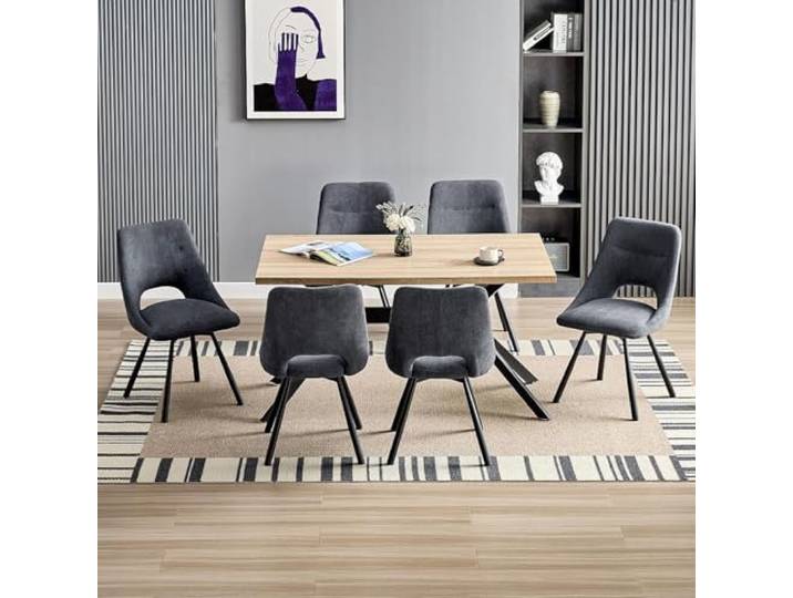 LEWE Essgruppen Rechteckig Esstisch aus Holz mit 6 Drehbare Stühlen 140 x 80cm Esstisch mit Gepolsterte Esszimmerstühle, Drehbar 360°,Breitere Sitzfläche, für Küche Esszimmer und Wohnzimmer