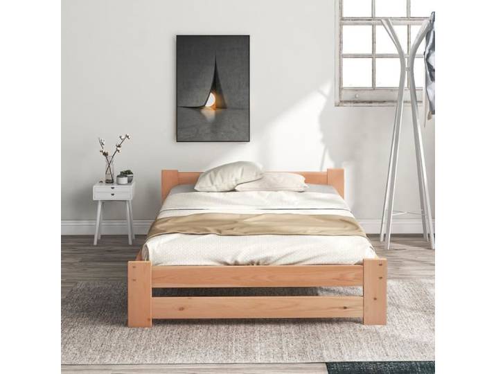 Solide lit en bois massif Lit futon en bois massif Lit en bois Naturel 200x140 cm