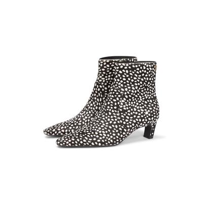 Stiefelette TOMMY HILFIGER "TH SNOW LEOPARD BOOT", Damen, Gr. 38, Leder, schwarz-weiß (braun, beige), Leder, Rindshaar, Schuhe Stiefelette, Trichterabsatz, Businesschuh in spitz zulaufender Form