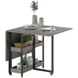 STILVORA Klappbarer Esstisch Holz Grau 133,4x80x75 cm mit 2 offenen Ablagen