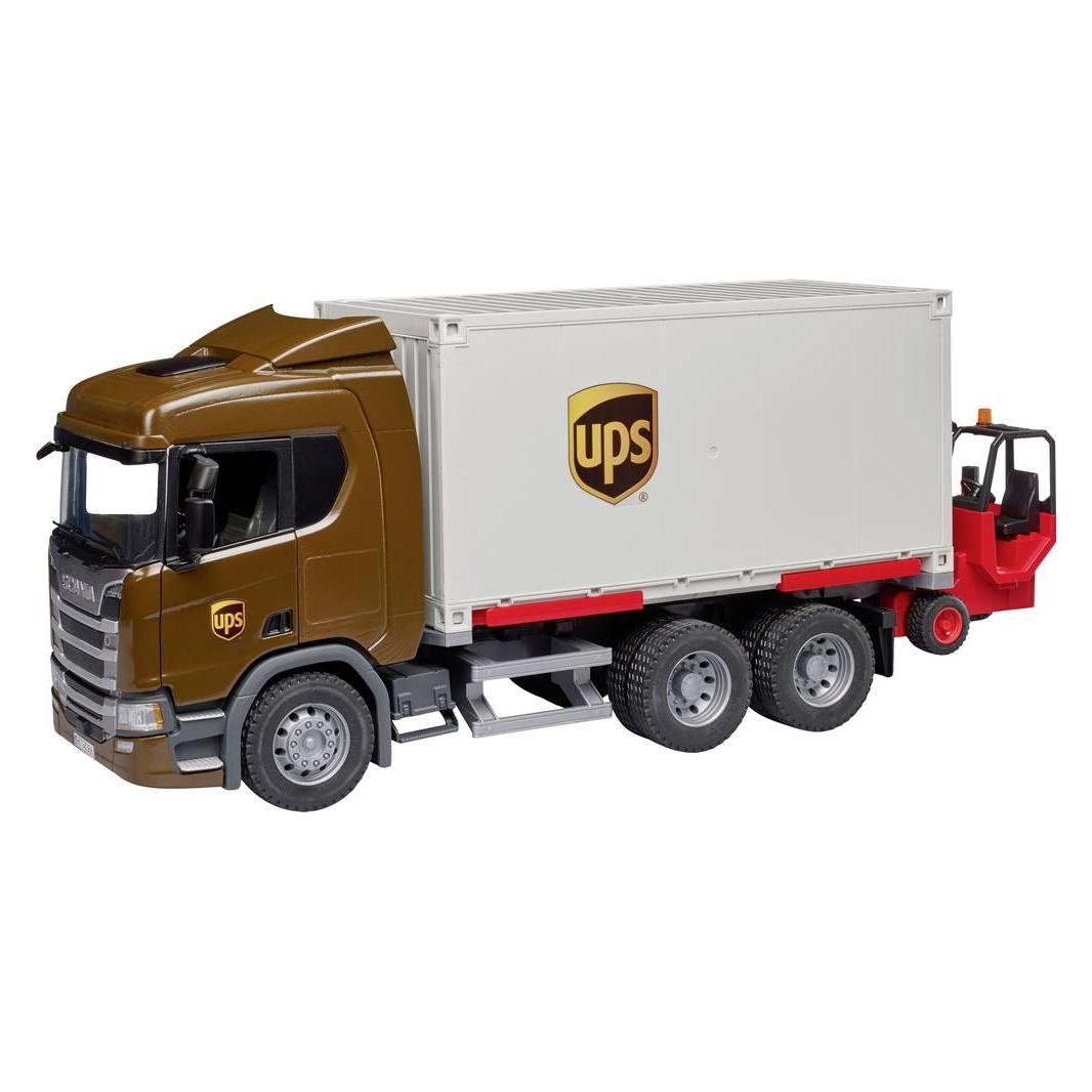 Bruder Scania Super 560R UPS Logistik-LKW mit Mitnahmestapler (03582)