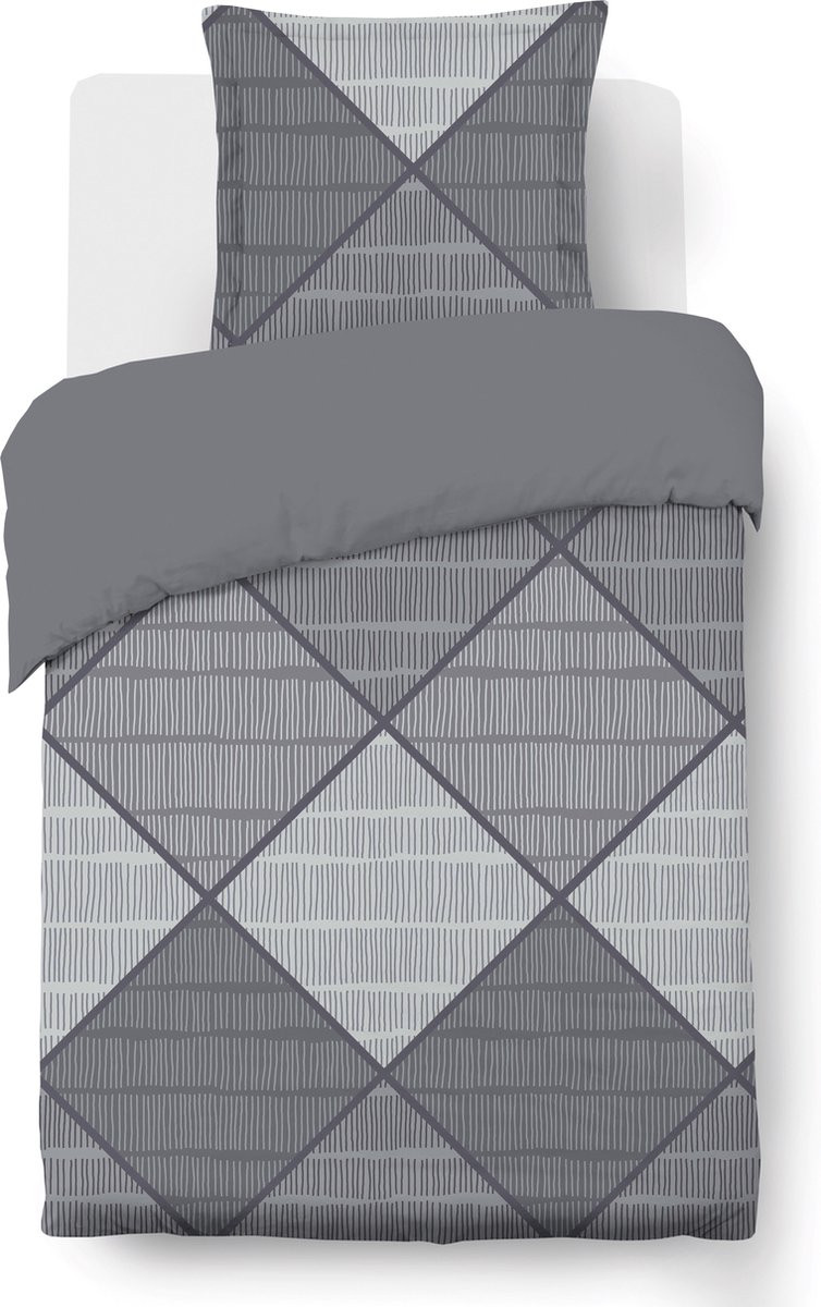 VISION home Harold Dekbedovertrekset - 100% katoen - Eenpersoons - Grijs - 140 x 200 cm