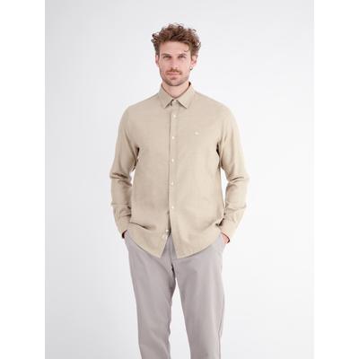 Langarmhemd LERROS "Flanellhemd mit softer Haptik im smarten Casual Look", Herren, Gr. M, Normalgrößen, beige (foam weiß), 100% Baumwolle, Hemden
