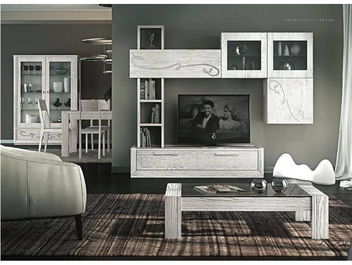 JVmoebel Wohnwand Moderne Wohnwand in Weiß aus Holz und Glas für elegantes Wohnen, Made in Europa