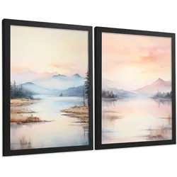 POSTER 2er-Set Wandbilder Sonnenuntergang modern Wohnzimmer Deko, Schlafzimmer, Küche, Badezimmer Rahmenlos A4