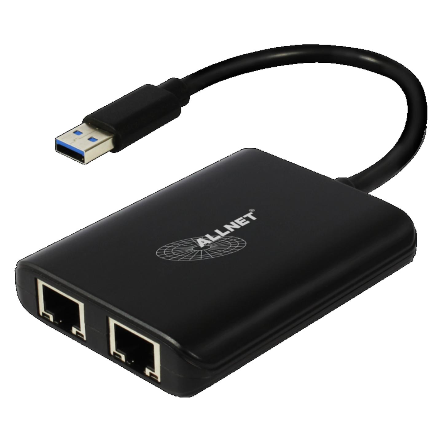 Allnet USB 3.0 Typ-A Netzwerk Adapter 2x + 1x USB 3.0 Hub ALL-NC-2G-102-USB-A ALLTRAVEL* (USB 3.0, RJ45 Gigabit Ethernet (2x)) (ALL-NC-2G-102-USB-A)