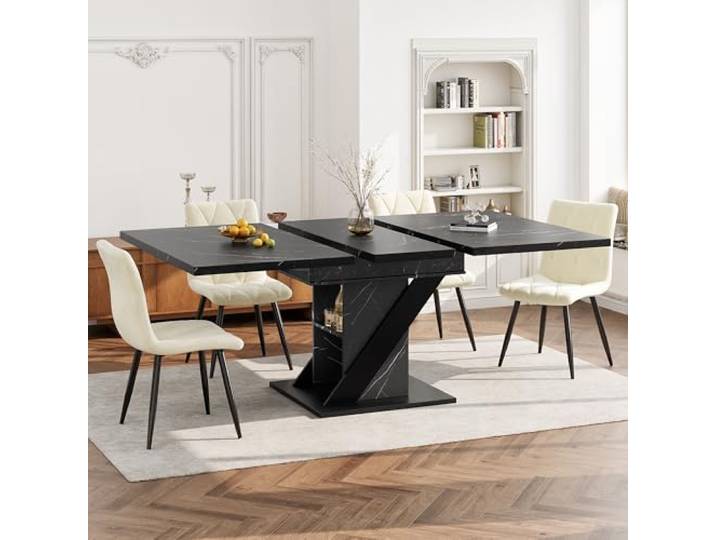 Ropilly Ausziehbarer Esstisch in schwarzer Marmoroptik, 110–140 cm Von 110 auf 140 cm ausziehbar für Küche, Wohnzimmer und kleine Apartments