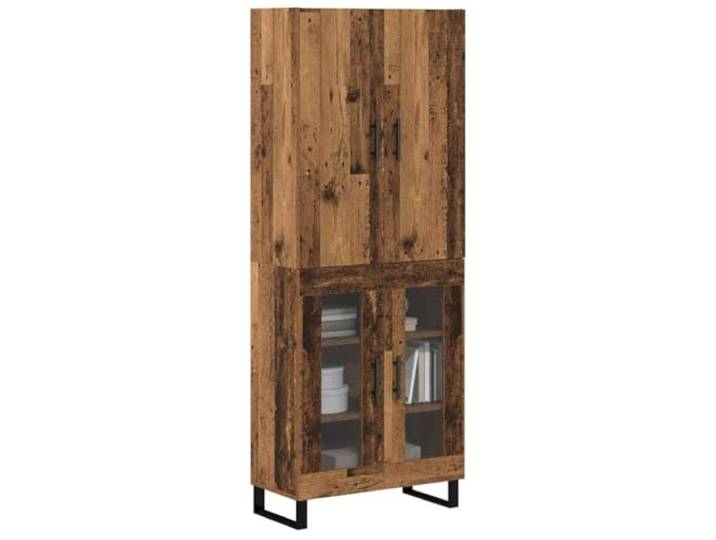 KTHLBRH Anrichte 2 Stück Altholz 69,5 x 34 x 180 cm Technisches Holz, Eisenbeine, Glastüren und Holztüren, vielseitige Regale, einfache Montage