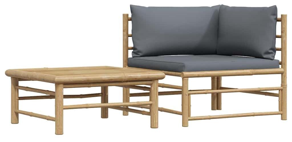Gartenlounge-Set aus Bambus, dunkelgrau - Robust und komfortabel - Für den Außenbereich und zur Entspannung