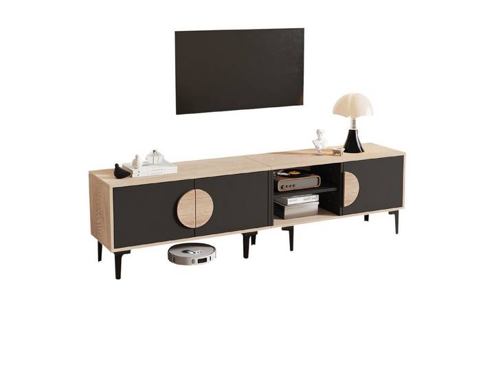 FANNOU TV-Schrank 180x35x49cm, lowboard Fernsehschrank mit 2 Schränke, TV-Board mit offene Ablagefächer für 80Zoll Fernseher