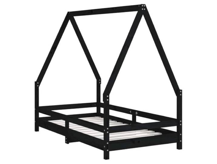 Schwarz 80x160 cm Massivholz Kiefer Hausform-Rahmen, robuste Holzlatten, Lattenrost inklusive, niedriger Einstieg, Kiefernholz Maserung