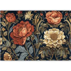 Artgeist, Tapete, Fototapete - Tapestry Large Flowers Retro Floral Motif in Kilim Style (450 x 315 cm)