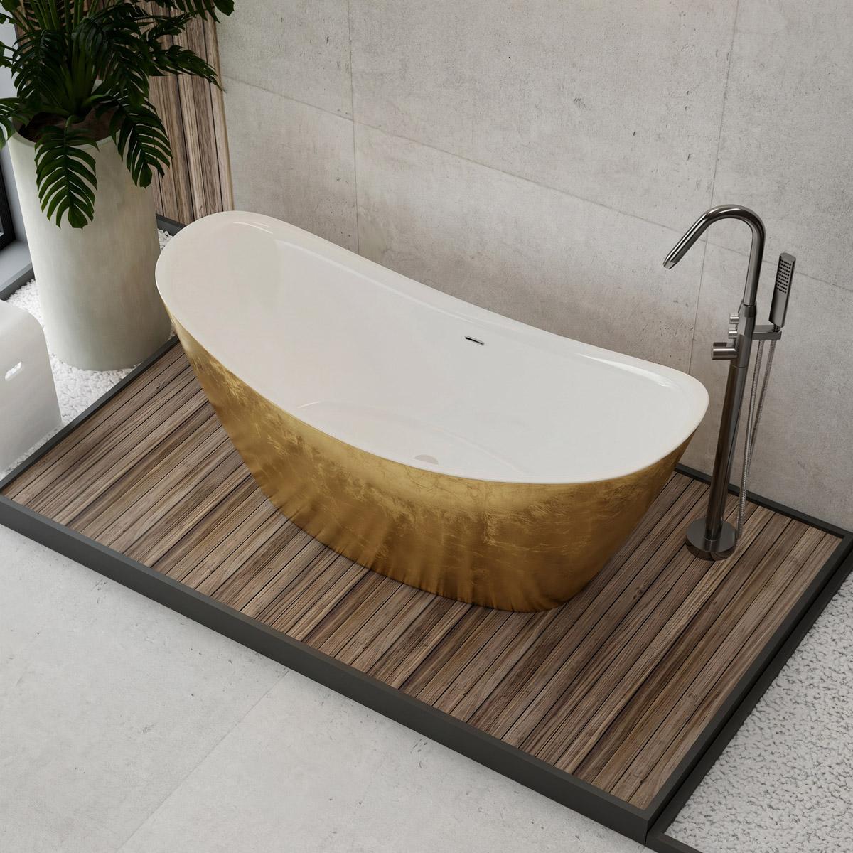 Freistehende Badewanne SIENA - Acryl - 173 x 73 x 75 cm - Blattgold-Oberfläche