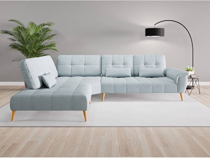 Ecksofa Tokio Nr. 3 links - Blau (Pastellblau) - Feiner Strukturstoff