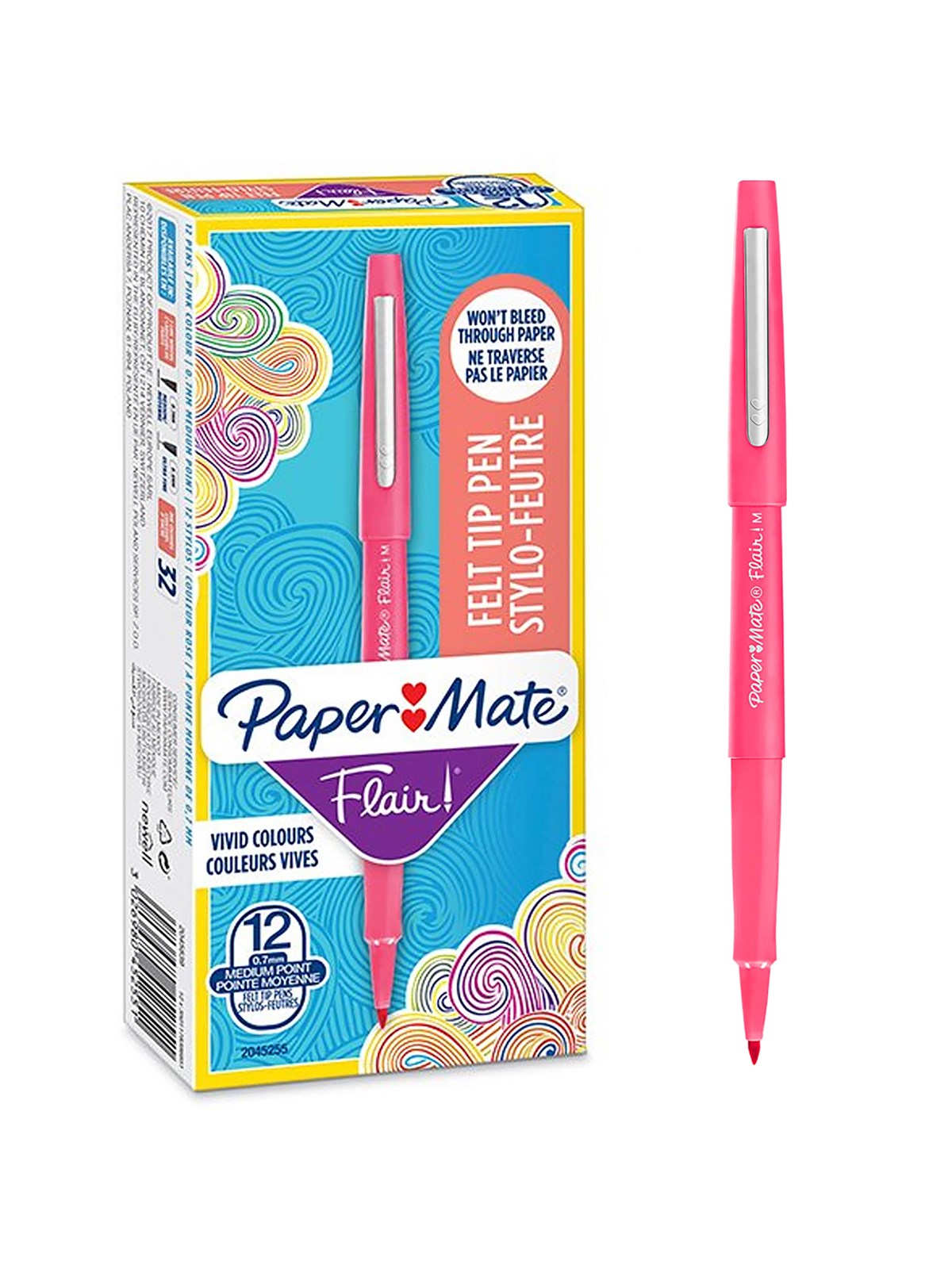 Paper Mate Flair-Filzstifte | mittlere Spitze 0,7 mm | Rosa | 12 Stück