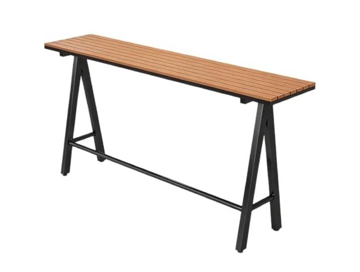 Langer schmaler hoher Kneipentisch,moderner Stehtisch for den Außenbereich Tischplatte aus Kunststoffholz,reservierte Lücken,Metallrahmen,verstärkte Querstangen,Restaurant(Black,140cm)