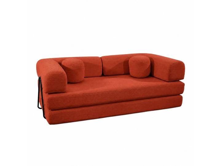 Canapé 3 pl. Compressé convertible modulable velours terracotta