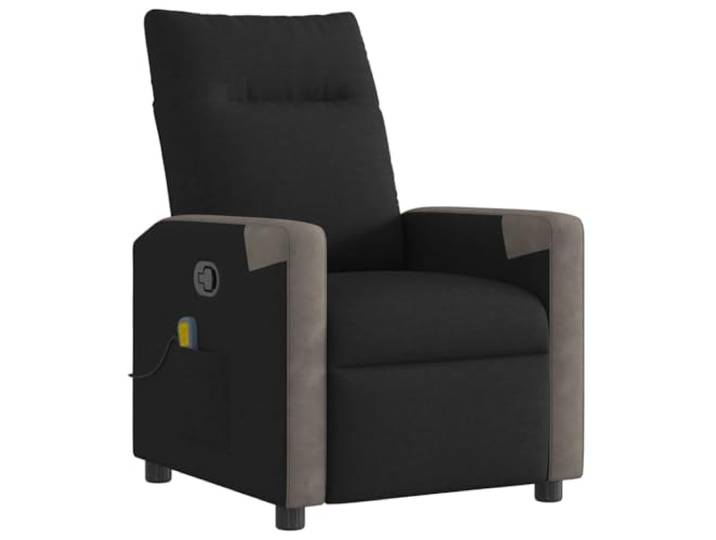 Ausziehbarer Massagestuhl Schwarz aus Stoff mit Vibrationsmassage Manuelle Neigung bis 135 Grad, 6 Massageprogramme, Seitentasche, Holz-Metallrahmen, USB-Stromversorgung 5V