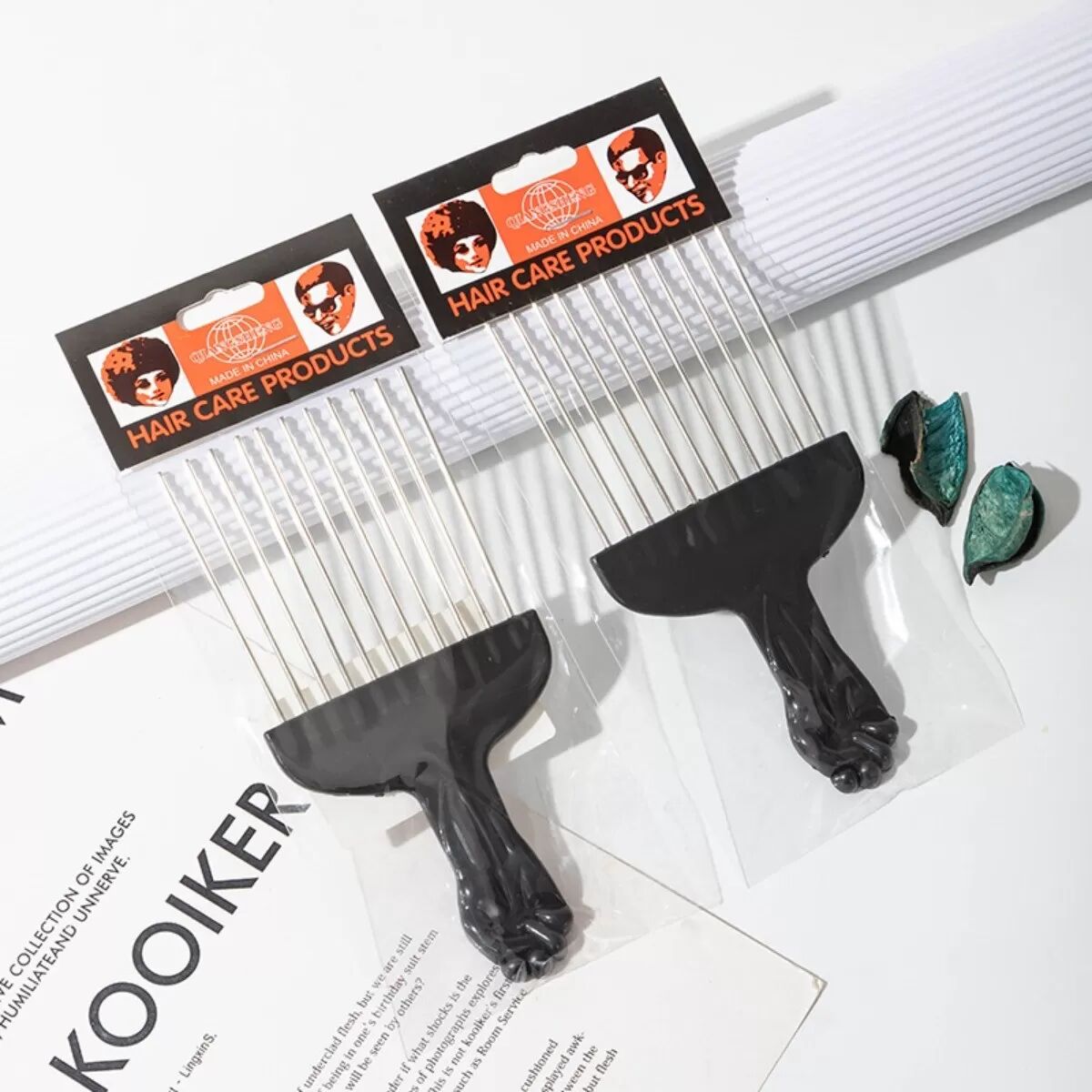 INF Wide-Tooth Hair Pick Comb mit 204 Stahlstiften - 10er Pack, Schwarz, Salon Styling Tool