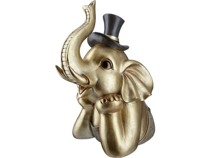 Tierfigur GILDE Elefant Maroni , gold (goldfarben), B:15cm H:29cm T:24cm, Kunstharz, Dekofiguren, Tierfigur
