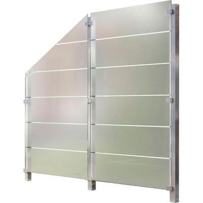 Zaun STAKET PRO, silber (silberfarben), Pfosten: 3 Stk., Edelstahl, Glas, Zaunelemente, Glaszaun, Gesamtlänge: 2,29 m, 3 Pfosten