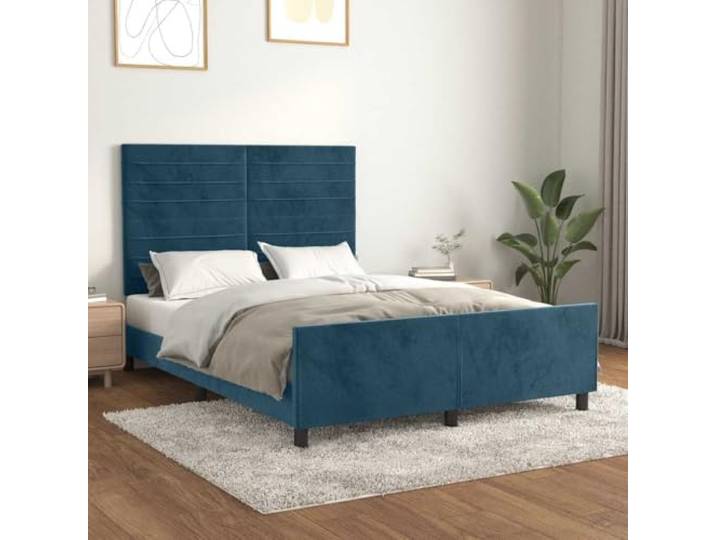YNGBHFNOP Samt verstellbares Kopfteil stabil Schlafzimmer 140x190 cm Blau Bettgestell ohne Matratze Dunkelblau 140x190 cm Samt mit verstellbarem Kopfteil Stabil Holz Lattenrahmen Schlafzimmer Möbel