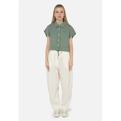 Klassische Bluse FRESHLIONS "Savannah", Damen, Gr. S, grün, 100% Leinen, unifarben, normal, Blusen, mit lockerer Passform