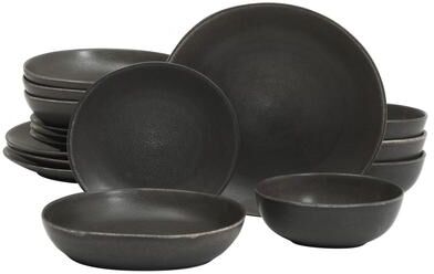 Gibson Elite Zion Mist 16 Piece Stoneware Reactive Glaze (Service for 4) Ceramic Plates and Bowls Modern Organic Dinnerware Set