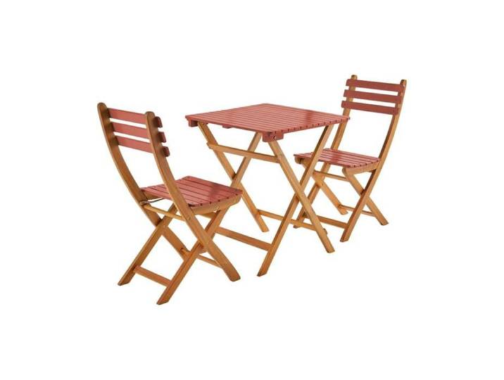 Table de jardin pliante bois d'acacia + 2 assises terracotta HILORA . table carrée