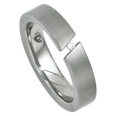 Diamantring JOBO Gr. 56, silber (edelstahlfarben), Fingerringe, Damen, 56, 0,03 SI = kleine Einschlüsse, Diamanten Edelstahl, Diamanten, Edelstahl, Diamantring, Edelstahl mit Diamant 0,03 ct.
