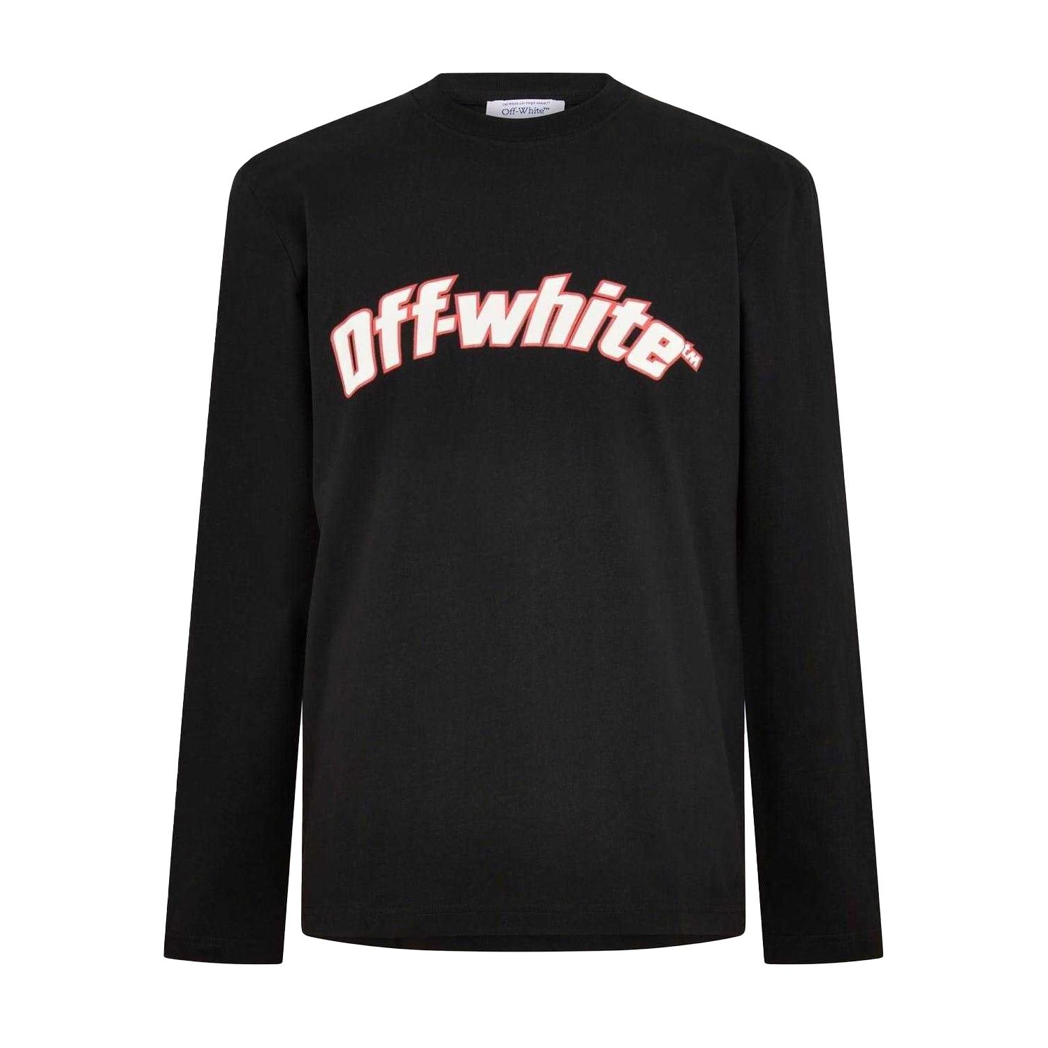 Off White Heren Grafisch T-shirt met lange mouwen en ronde hals (Zwart)