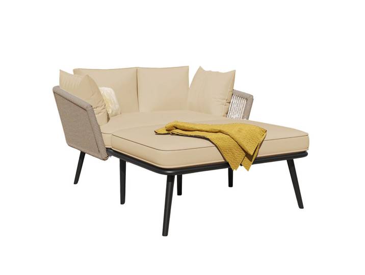 Flieks Sonnenliege Khaki 2 Kissen Abnehmbar & Waschbar, Hellbraun, 44x44x82.5 cm, Gartenmöbel, Gartenliegen
