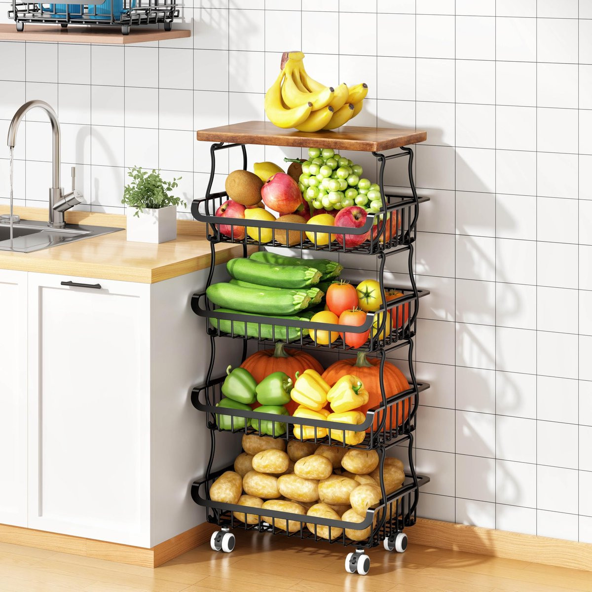 5-laags Rolbare Pantry Organizer en Opbergwagen van Merkloos