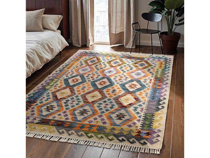 Kurzflorteppich Oasis Multicolor 200 x 290cm Baumwollstoff/Wolle