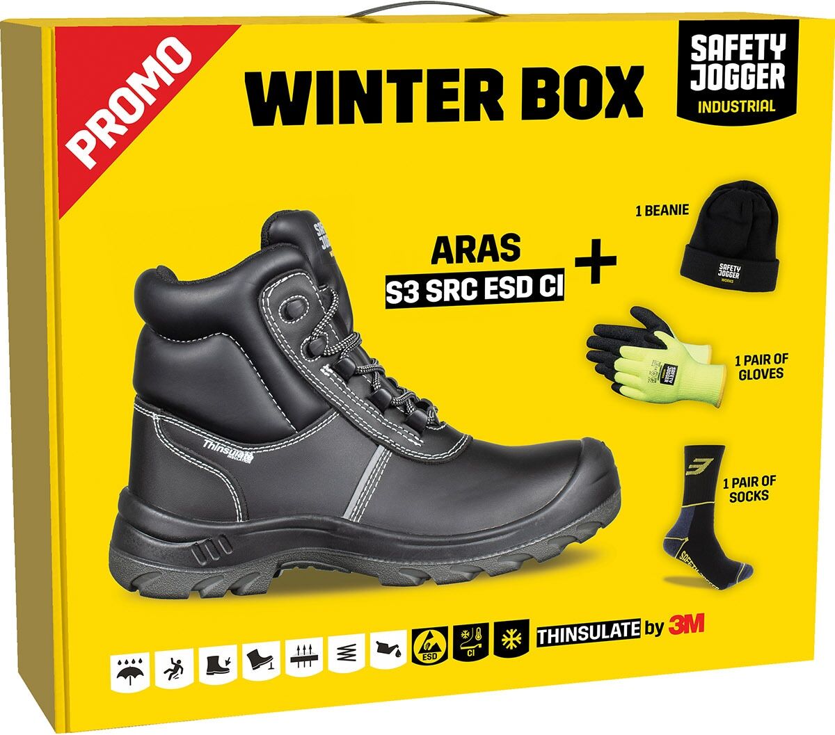 Sicherheitsschuh SAFETY JOGGER WORKS "Winterbox Aras" Gr. 41, schwarz, 41, Obermaterial: 50% Rindsleder Leather cow. 50% Lammleder LEL., Schuhe, Sicherheitsschuh