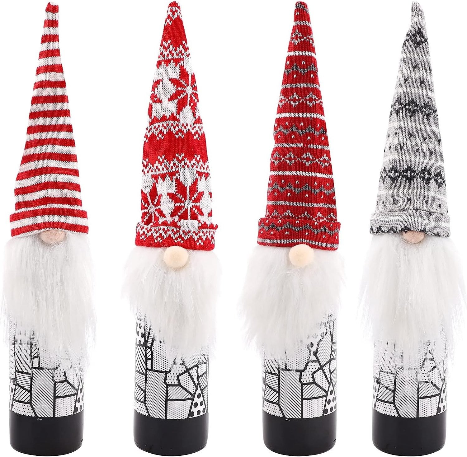 Set van 4 Kerst Wijnfles Covers met Leprechaun en Kerstman Decoratie