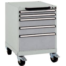 Manuflex SP1123.9006 Schubfachschrank BASETEC mobil, Nutzhöhe 500 mm mit 5 Schubfächern, in alusilber ähnlich RAL 9006