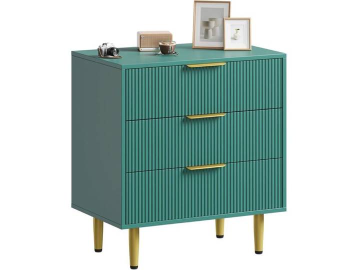 Commode De Chambre Armoire Moderne Grand Capacité Ensemble Meuble Salon Fluté 3 Tiroirs Bois Meuble TV Vert