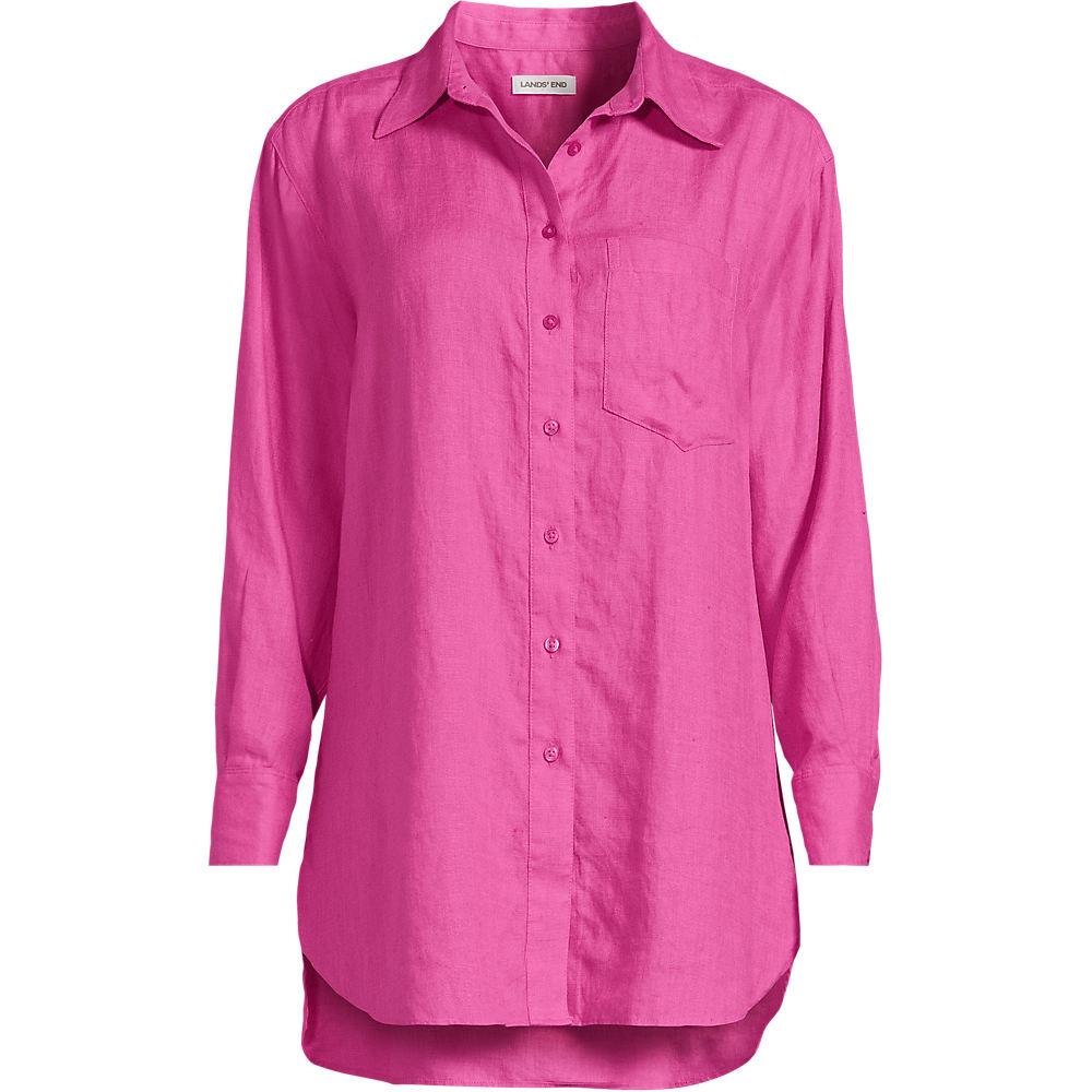 Langes Oversized Premium Reinleinen-Hemd, Damen, size: regular, Pink, Leinen, by Lands' End