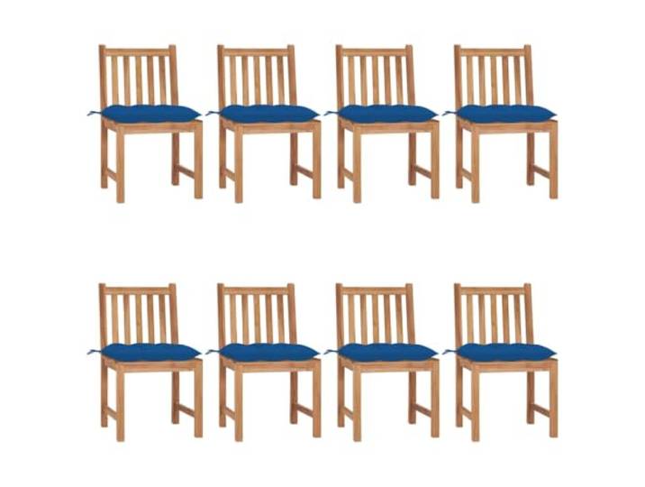 KUTYWEXFM Gartenstuhl 8er Set mit Kissen Teak Massivholz Bequeme Sitzgruppe mit blauen Auflagen für Terrasse, Innenhof und Veranda, solide Erholung im Freien.