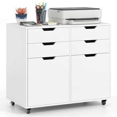 Wood Printer Stand Rolling Under-Desk Filing Cabinet w/Universal Wheel