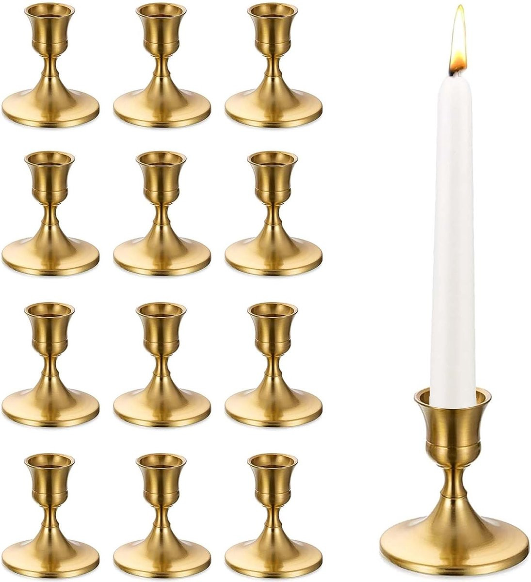 Set van 12 gouden metalen kaarsenhouders voor conische kaarsen van ShopVlot