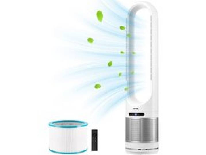 VEVOR Ventilateur Colonne, 1050 mm, Ventilateur Tour de Sol sans Pales Oscillant 80° 4,7 m/s, Vitesses Réglables, Minuterie 8 h, Télécommande, Filtre HEPA, Refroidissement pour Chambre, Bureau, Maison