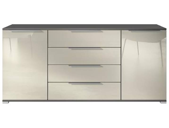 Vladon Sideboard Linio V2 – Moderne Kommode mit 2 Türen & 4 Schubladen, Anthrazit matt/Creme Hochglanz, 166,5 x 72,5 x 35 cm (BxHxT) – Beistellschrank Anrichte Standschrank